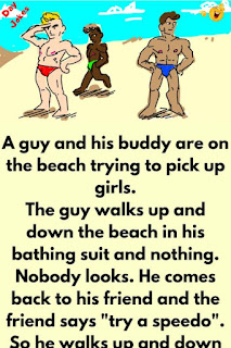 A guy and his buddy are on the beach trying to pick up girls