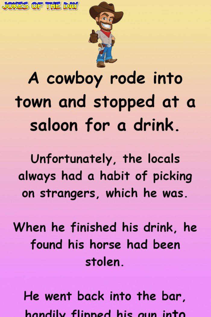 A cowboy rode into town and stopped at a saloon for a drink